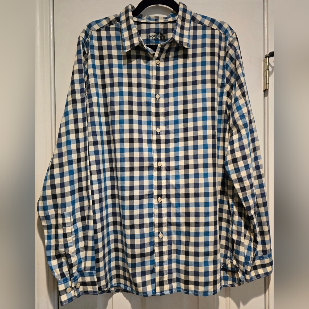 The North Face Men's Long Sleeve Blue Checkered Collared Button Down Shirt Sz L